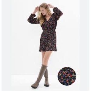 NWT GAP XXL Wrap Mini Dress Black Floral $69